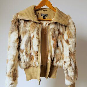 Rivet Authentic Rabbit Fur Bomber Jacket